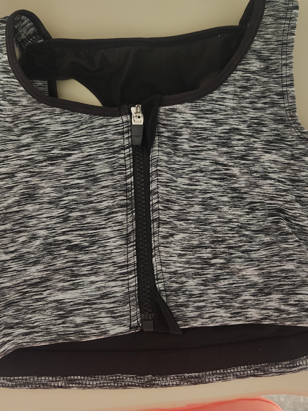 Ruby Ribbon Gray and Black Front-Zip Sports Bra Top